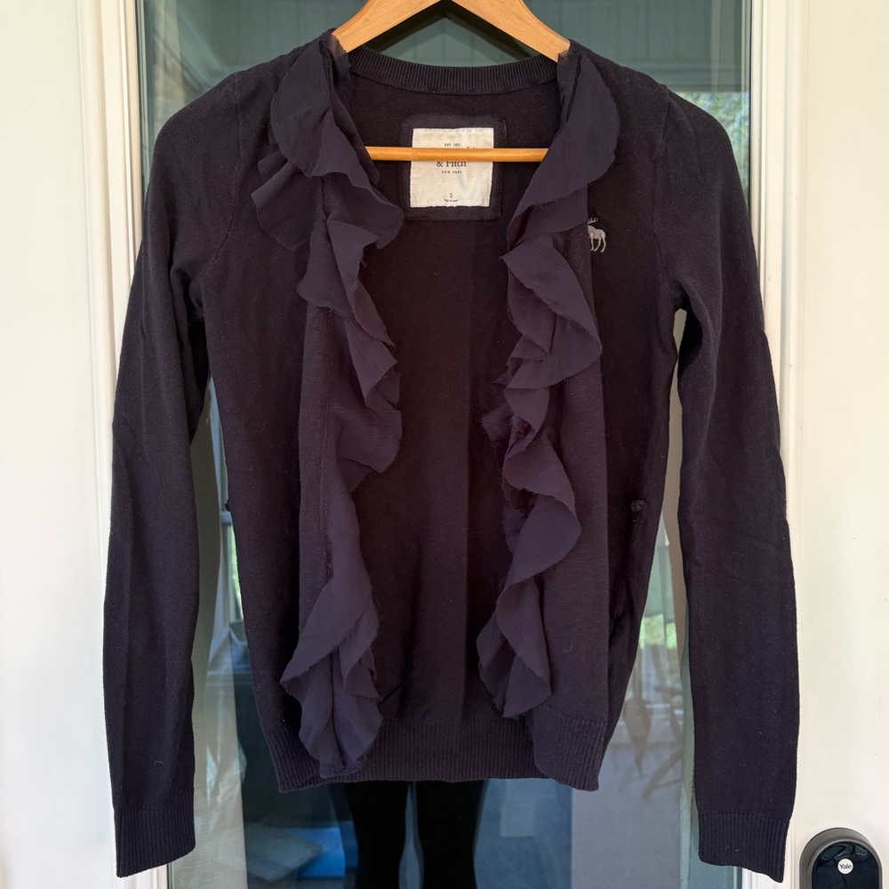Abercrombie & Fitch Ruffled Front Cardigan Navy Blue Size Small